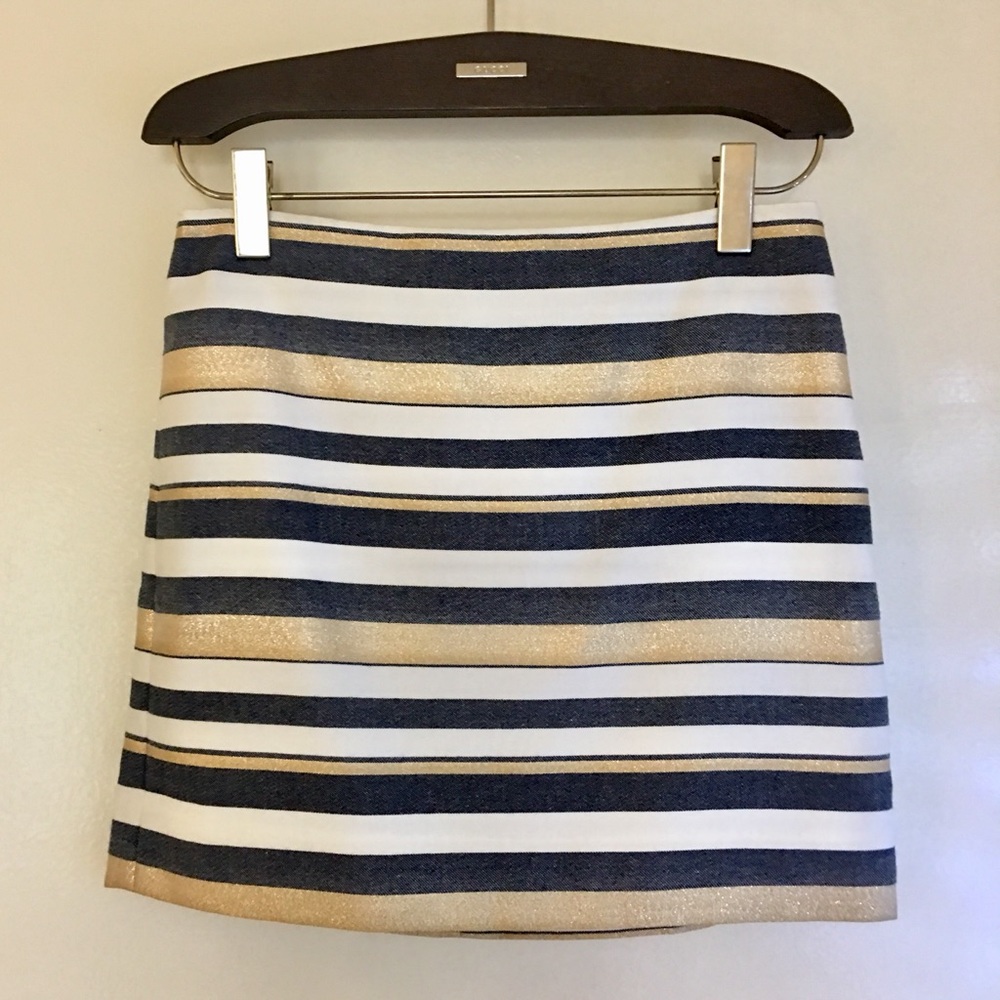 Striped navy, white & gold J. Crew miniskirt